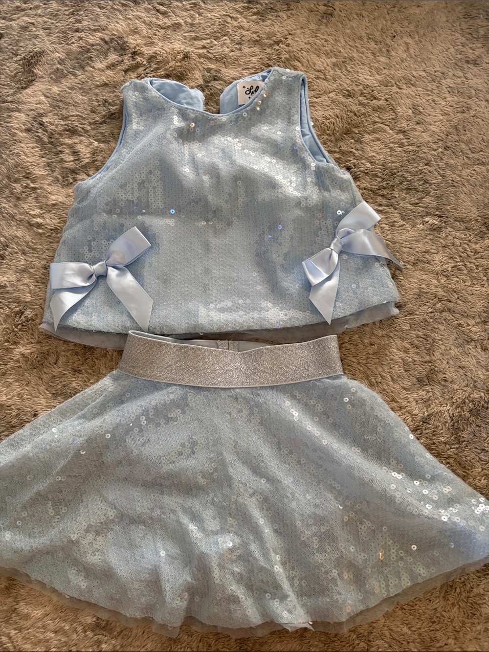 Lola + The Boys Light Blue Sequin Two-Piece Dance Costume with Bows